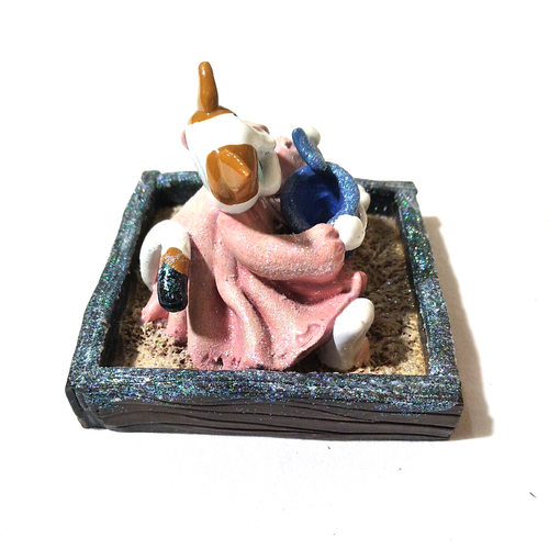 Enesco Donna Little Girl Calico Kitten Cat Playing in Sandbox Figurine  - Picture 4 of 7