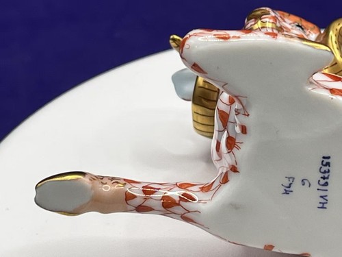 Herend Sheep / Ram Curly Horn Figurine 24K Rust Orange Fishnet Design 15379 - Picture 22 of 24