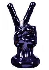 THICK CUTE PEACE Finger Hand BONG HEAVY Glass Water Pipe BLACK Pipe HOOKAH *USA*