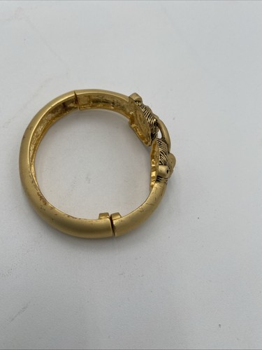 Löwenkopf Armband goldfarben Statement Bangal Scharnierverschluss grüne Steinaugen - Bild 5 von 8