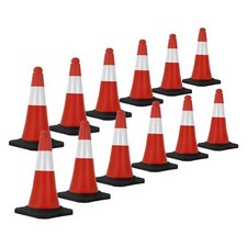 12x Cône signalisation routière rouge/blanc en PVC 51 cm bandes réfléchissantes