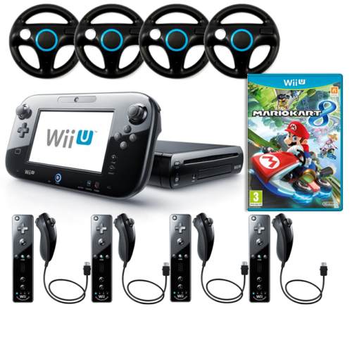 Nintendo Wii U Konsole schwarz mit Mario Kart 1 bis 4 Controller Nunchuks - Bild 1 von 16