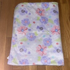 Just Born Purple Pink Flowers Baby Blanket 30x40 Sherpa Fleece EUC