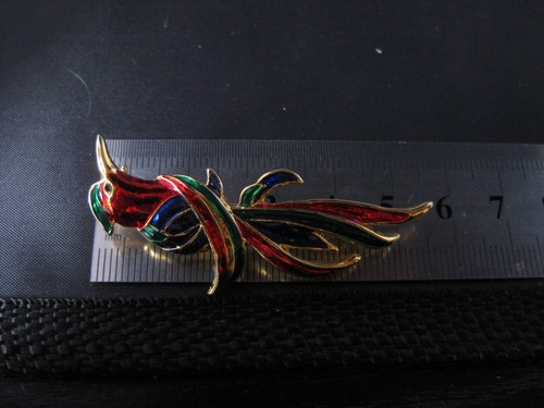 Broche prendedor vintage Cloisonne pájaro del paraíso tono dorado - Imagen 5 de 5