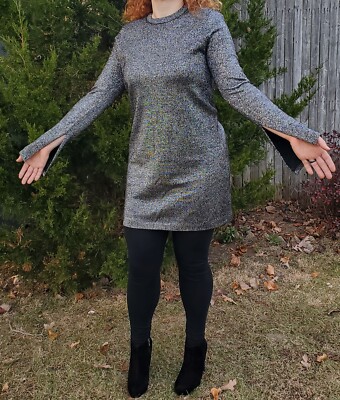 & Other Stories Silver/Black sparkle A-Line Wool dress metallic NYE party  Sz L | eBay