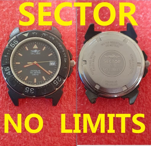 sector no limits underlab 100 meter 330ff sub diving ronda harley watch vintage