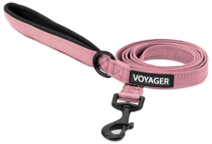 Voyager Reflective 3/4" Dog Leash with Neoprene Handle - Pink - 5' Long