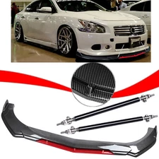 For Nissan Maxima Front Bumper Lip Splitter Spoiler+Strut Rods Carbon Fiber