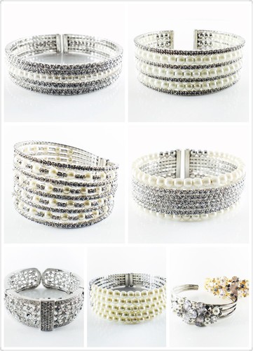 USA RHINESTONE CRYSTAL PEARL BRACELET Bangle Cuff Wedding Charming Silver New 8 - Picture 4 of 5