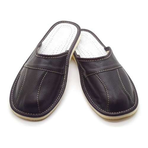Mens Leather Slippers Mules Brown Size 6 7 8 9 10 11 12 Flip Flop Sandals UK - Picture 5 of 10