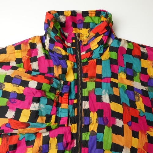 Vintage 80s Colorblock All Over Print Silk Jacket Womens Size Medium Chris Allan - Picture 5 of 15