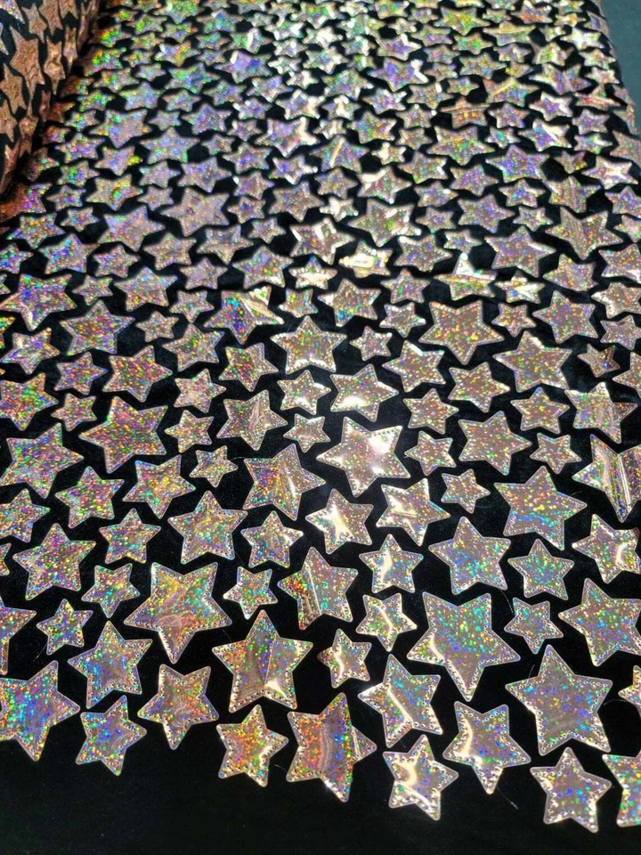 Tela vendida por yarda oro rosa iridiscente estrellas brillantes lentejuelas sobre terciopelo negro Foto 3 de 4
