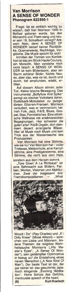 VAN MORRISON * A Sence of Wonder + CD Kritik - Bild 3 von 3