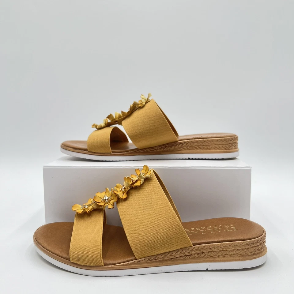 Sandálias femininas 7 chinelos cunha laranja flor slip on italianas - Imagem 3 de 4