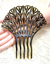 Vintage Tortoise Celluloid  Clear Rhinestone Art Deco Decorative Hair Comb
