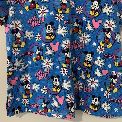 SCRUB UNIFORM TOP DISNEY MICKEY MOUSE LARGE Blue 100% Cotton EUC - Picture 3 of 9