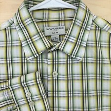 Banana Republic Button Up Shirt Men Small Slim 14-14.5 Long Sleeve Yellow Green