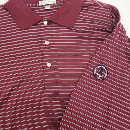 Peter Millar Polo Long Sleeve Shirt Golf Burgundy Striped Size XL - Picture 6 of 9