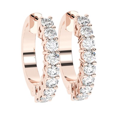 1 Carat 100% Natural Round Brilliant Cut Diamonds Hoop Earrings 18K Rose Gold