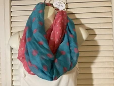 Occasionally Made Infinity Scarf Pink White Turquoise Polka Dots NEW With Tag