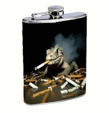 Smoking Lizard L14 8oz Stainless Steel Hip Flask Drinking Whiskey Liquor