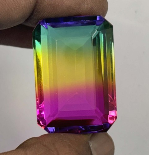 Natural 93+ Ct Multicolor Tourmaline Emerald Shape Loose Gemstone O-3267 - Picture 7 of 9