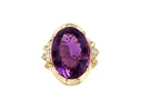 25.24 Carats Natural Amethyst and Diamonds Cocktail Ring 14K Solid Yellow Gold