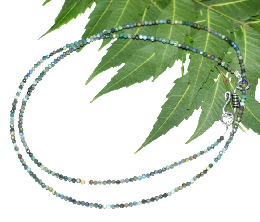 48 " Naturale Azzurrite Collana con Perline 2 MM Gemma 925 Argento Sterling - Immagine 3 di 4