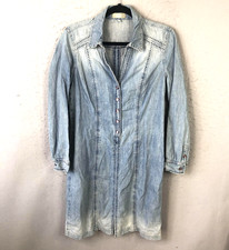 The Territory Ahead Dress Womens 8 Blue Denim Shirt Dress Pearl Snap Western