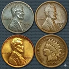 US Coin Lot of 4 Uncirculated, Teen & 1943 Steel Wheat Cent & Indian Head Penny