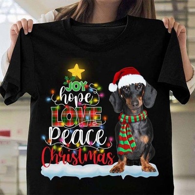 Dachshund Joy Hope Love Peace Christmas Xmas Gift For Dog Lover Graphic Unise...