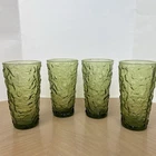 Vintage Anchor Hocking Lido Milano Avocado Green Crinkle 5 1/2" Tumbler Set of 4