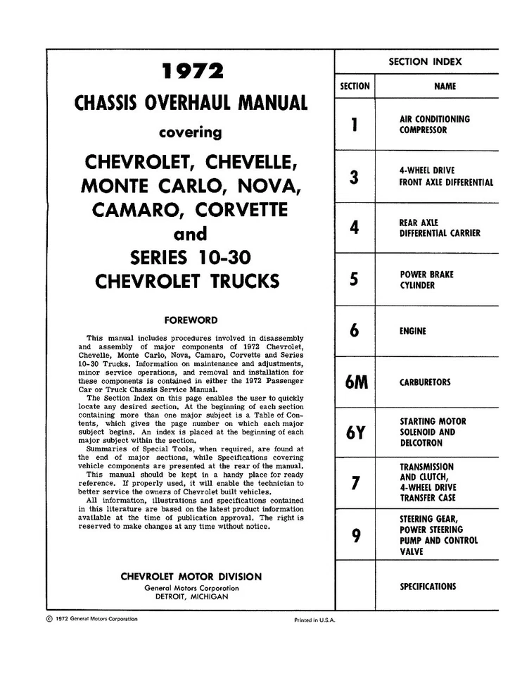 Руководство по обслуживанию шасси для Chevrolet 1972 года - Изображение 2 из 4