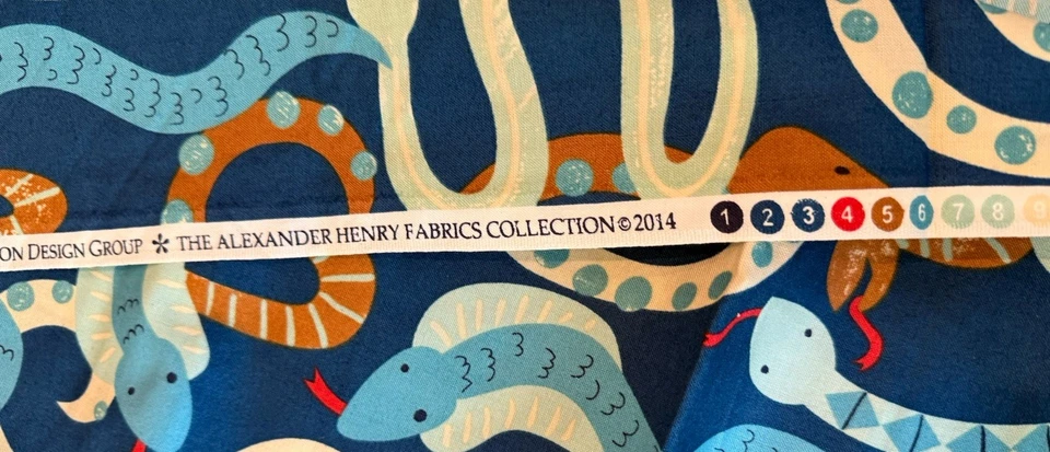 Alexander Henry Fabric 2014 HISSES & KISSES Snakes Blue Browns Cotton 45 x 65” - Image 4 of 4