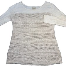 Lucky Brand Ivory Crochet Lace Long Sleeve Knit Top Size L Boho Mixed Media
