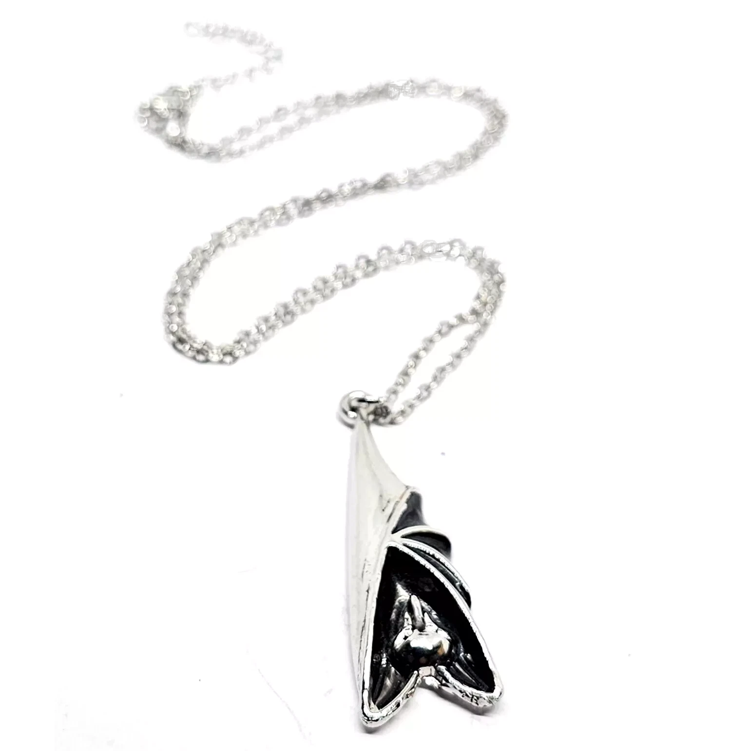 Bat Pendant Hanging Necklace Gothic Halloween Bat Nosferatu 18"" Chain Jewellery