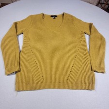 Suéter Forever 21 Amarillo Mostaza Acanalado Tejido Cuello en V Para Mujer M Acogedor Otoño Moda