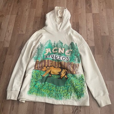 Acne Studios Grant Levy Bear Forest Graphic Oversized Hoodie Cream NWT Size [X]