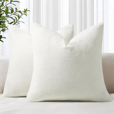 Chenille Cream White Spring Throw Pillow Covers 18x18 Inch Set of 2, Decorative