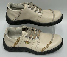 TMA EYES Womens Shoes Stitched Leather Walking Sneakers Lace Up Beige/Bone 7.5