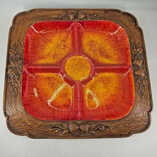 Vintage Treasure Craft USA Mid Century Orange Red Divided Candy Relish Dish