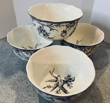 Adelaide Blue White Toile Birds Porcelain Cereal Soup Bowls 222 Fifth Set of 4