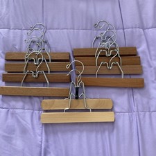 Lot Of 10 Vintage Wooden Clamp Hangers For Pants/Skirts 9
