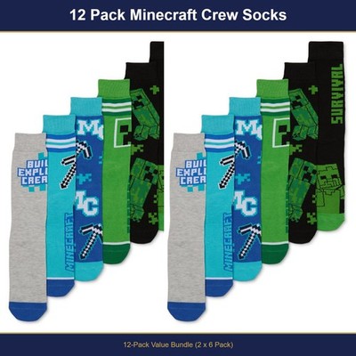 12 Pack Minecraft Mens Crew Socks Creeper Steve Mojang Gaming Size 8-12 NWT