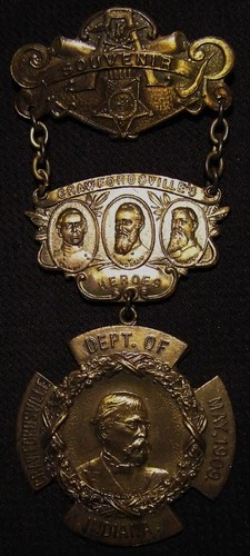 1909 GAR DEPT OF INDIANA CRAWFORDSVILLE'S HEROES MEDAL BADGE - Civil War - W&H