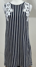 Jack Wills A-Line Dress Nautical Striped Size 8 Blue White Lace Preppy Casual