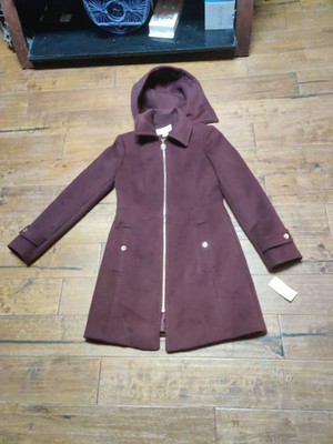 Michael Kors Purple Peacoat Wool Large Button Coat Size XS Full zip. Hooded 