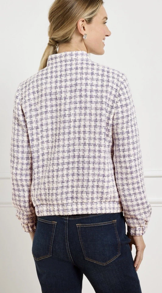 Bombardero de cinco botones Talbots para mujer talla PL púrpura guinga tweed mezcla de algodón Foto 2 de 4