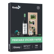 Koala Glossy Sticker Paper for Inkjet & Laser Printer, Printable Photo Sticke...