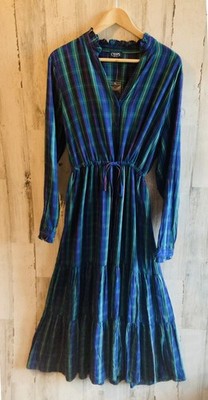 chaps shirt dress NWOT Chaps Blue Plaid Maxi Shirt Dress XL Pockets Modest Preppy Ruffled  Tiered